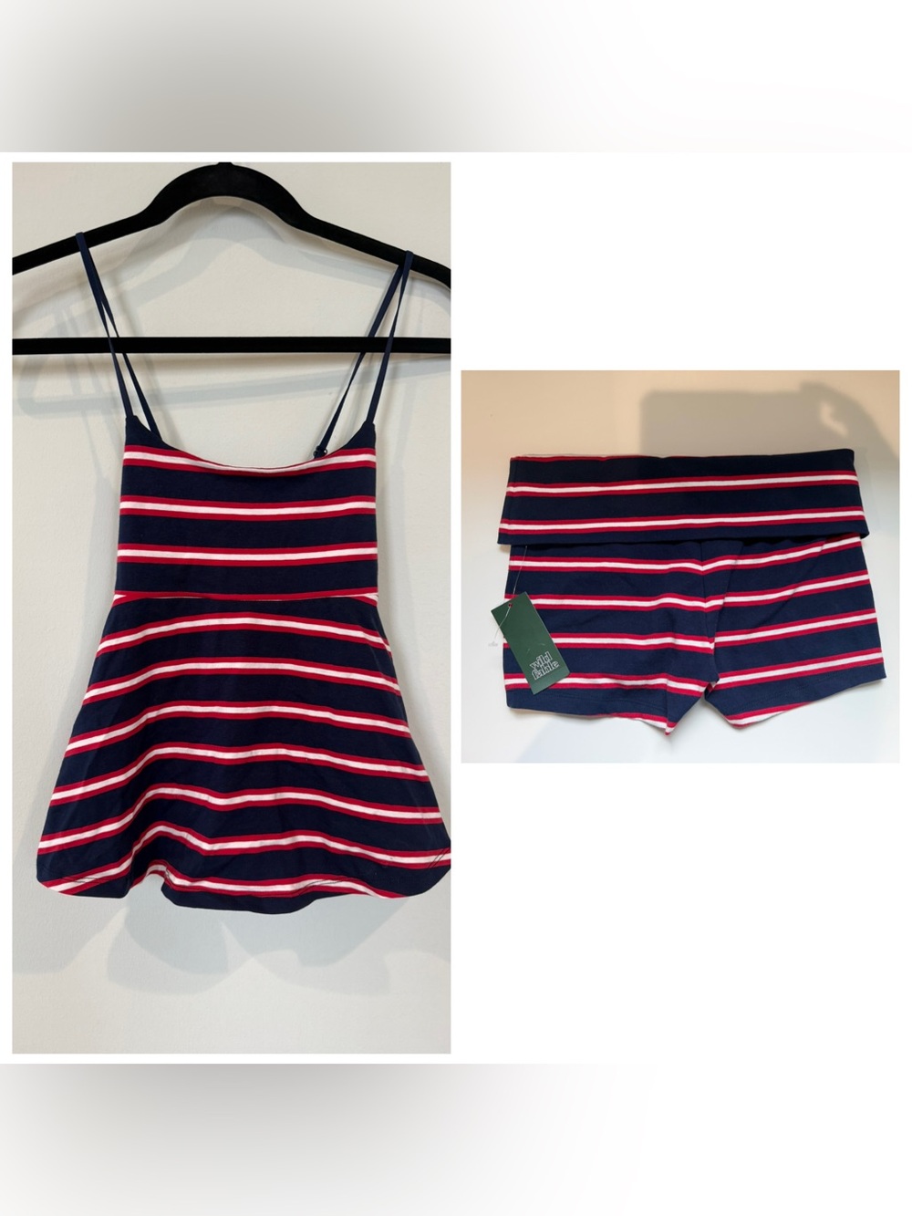 wild fable Navy, Pink & White Striped Cami and Fold-Over Short Set